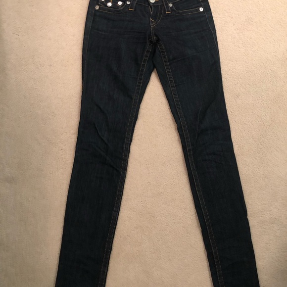 True Religion Skinny Dark Blue Jeans Size 24 New - Picture 1 of 5